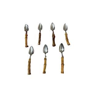 Vintage Lot Grapefruit Spoons Serrated Bamboo Handles Stainless Tiki Boho Japan